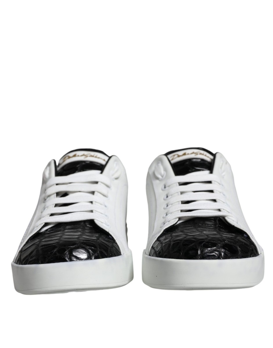 Dolce & Gabbana Black Leather Logo Portofino Sneaker Men's