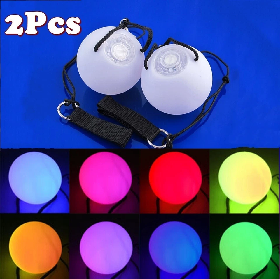 2Pcs Multicolor Glow POI LED Bälle Blinklicht Für Erwachsene Kinder Jonglieren - Bild 4 von 4