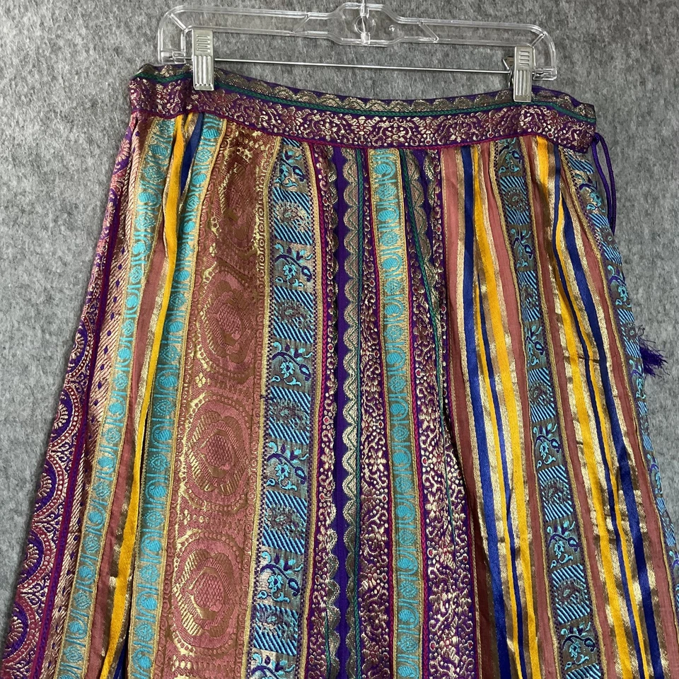 Falda india brocada para mujer mediana multicolor metálica jacquard cordón boho Foto 4 de 4