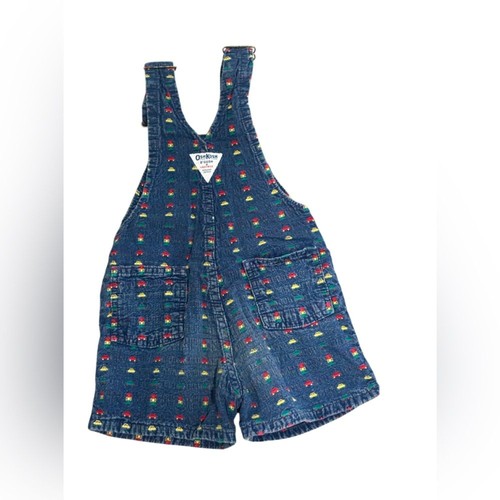 Vintage Oshkosh B’Gosh Cars Denim Traffic Lights Shorts Overalls USA Made 4T - Picture 2 of 7
