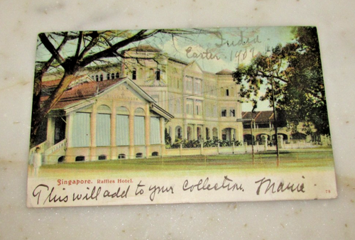 Antike Postkarte 1907 Singapur Raffles Hotel Straits Settlements Stempel - Bild 2 von 4