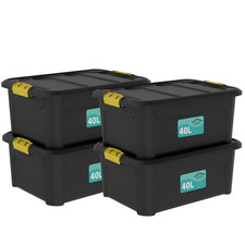 4X Stackable Plastic Storage Box Boxes With Clip Lid Home Office Strong TIDY