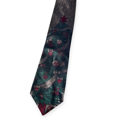Moschino Milano Gray Greeen Red Christmas Tree Holiday 100% Silk Neck Tie - Picture 5 of 8