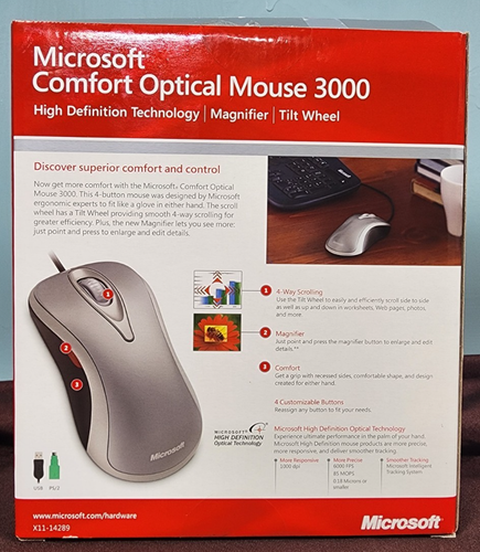 Microsoft Comfort Optical Mouse 3000 Wired Mouse - Open Box New - Picture 3 of 10