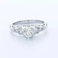 Side Stone Engagement Ring Solid Platinum 0.73 Carat Round Natural Diamond I VS1