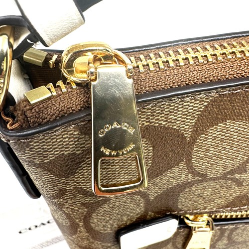 Coach Rowan File Bag Crossbody Purse in Signature Canvas Khaki Chalk White C1554 - Picture 3 of 7