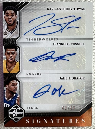 Karl Anthony Towns D’Angelo Russell Okafor 2015-16 Limited Triple Auto /49 - Picture 1 of 2