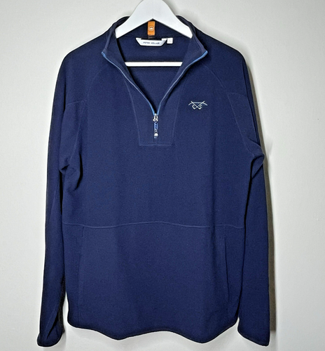 Peter Millar Crown 1/4 Zip Pullover Mens L Navy Blue Club Logo EXCELLENT Cond! - Picture 2 of 9