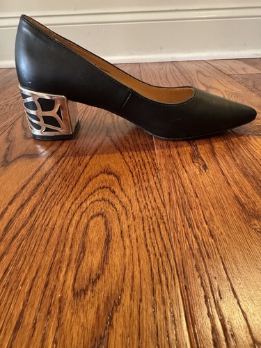 Adrienne Vittadini Flori Metallic Heel Pumps Womens 7 Black Metallic Block Heel - Picture 5 of 17