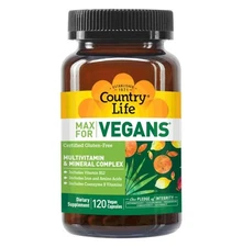 Country Life Max for Vegans Multivitamin Mineral Complex 120 Vegan Capsules 4/27
