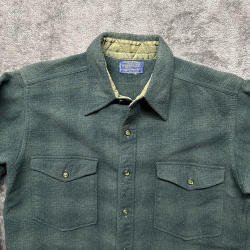 Camisa Pendleton Vintage Para Hombre Mediana Verde Botón a Cuadros 100% Lana Virgen Años 30 40 - Imagen 1 de 13