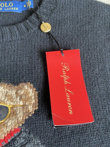 Ralph Lauren Bear Teddy Lunar New Year Wool Flag Jumper Preppy Black Sweater M - Picture 7 of 15