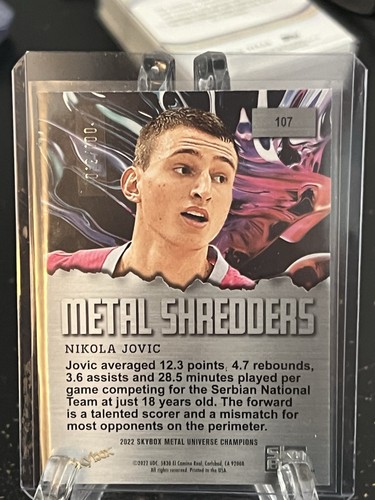 Nikola Jovic    2022 Metal Universe Champions  RED Precious Metal Gems   012/100 - Picture 2 of 2