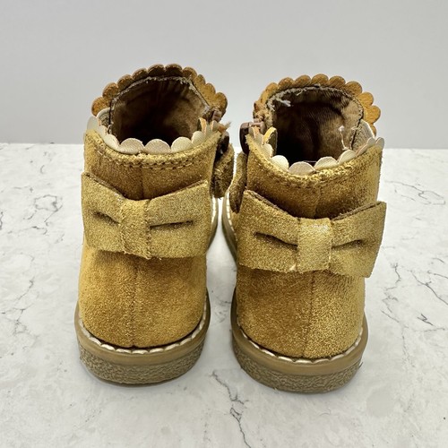Verbaudet Girls Suede Boots Bows Gold Toddler Baby Size EU 22 US 6 - Picture 5 of 9