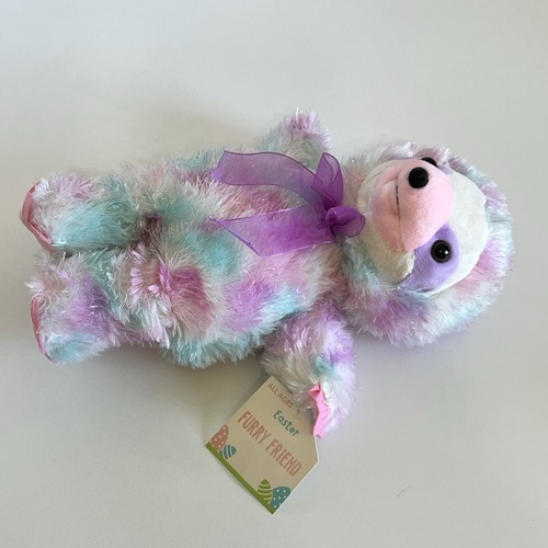 Sparkly Pastel SLOTH Easter Plush purple bow 12" Dan Dee Collector's Choice NWT - Picture 2 of 10