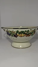 Vintage Cornucopia Colander White Enamel Colander Strainer Fruit Kensington 11”