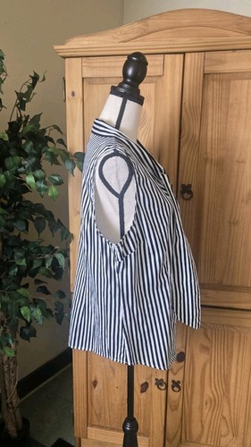 NEW YORK & CO 7th Avenue Black White Striped Sleeveless Top Size XL w/Neck Tie - Picture 6 of 10