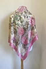 Y7 Balenciaga Paris Vintage 100 Silk Scarf Floral Butterfly Print Pink Cream