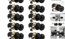  Round Privacy Door Knob(Thumb Turn Lock on The Inside), Keyless 10 Pack Black