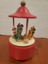 Schmid Vintage Music Box Wooden Hand Crafted Carousel, It’s A Small World, 7"