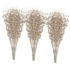 24 PCS Artificial Glitter Holly Berry Stem Ornaments Berry Picks Champagne