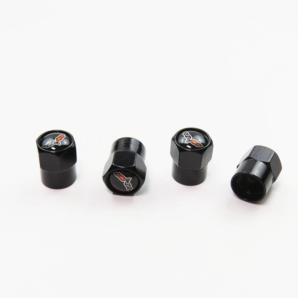 Compatible con Corvette Juego de 4 tapas de vástago de válvula de neumático de aluminio anodizado negro Foto 3 de 4