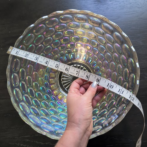 MCM Vintage Federal Glass Rainbow Iridescent Thumbprint Punch Bowl 8 cups Ladel - Picture 13 of 15