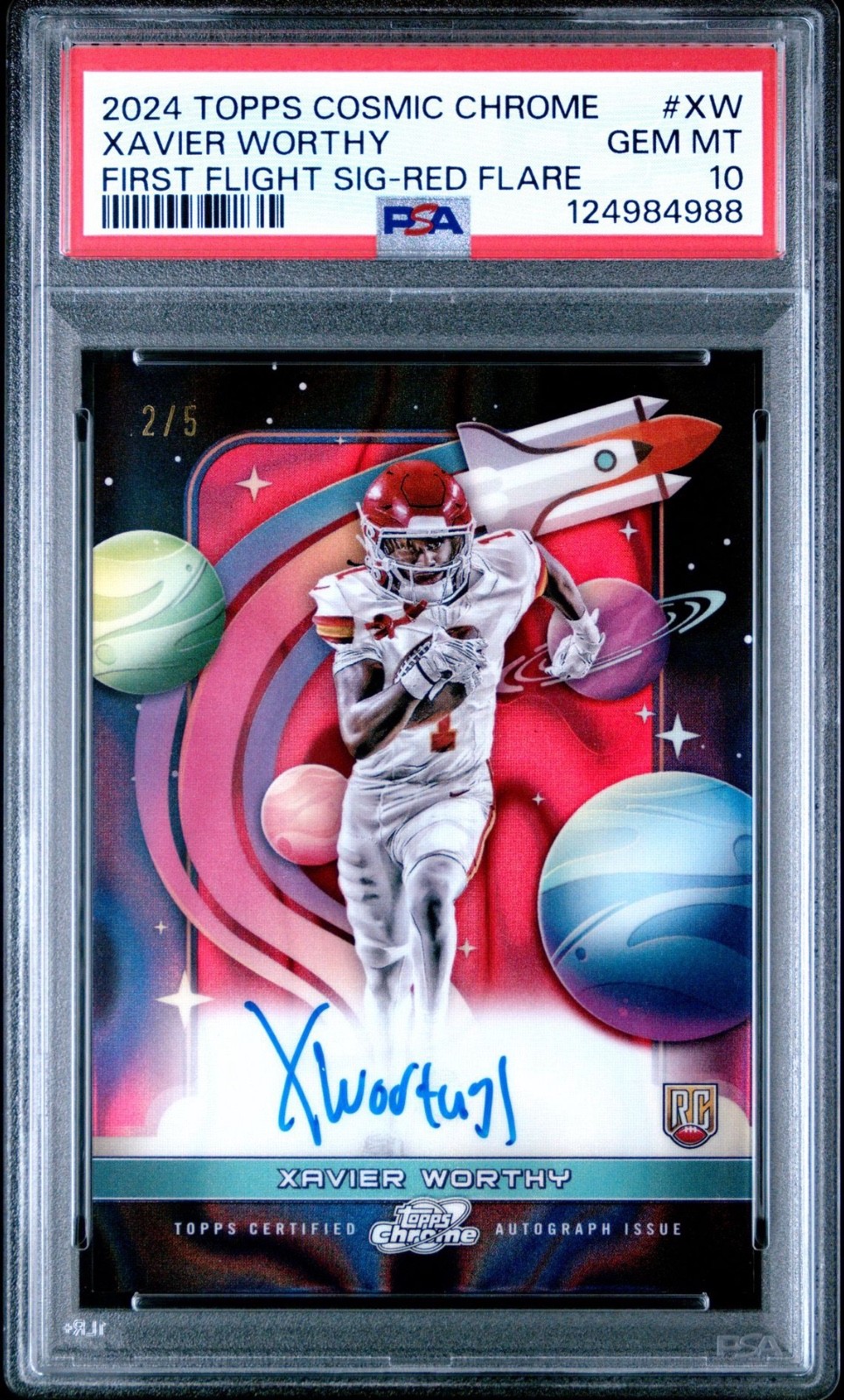 Xavier Worthy Topps Cosmic Chrome First Flight Signatures #XW Red Flare