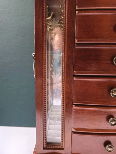Holz Schmuck Schrank Truhe 13" hoch, 2 Seitentüren, 6 Schubladen, Halskette Haken... - Bild 4 von 19