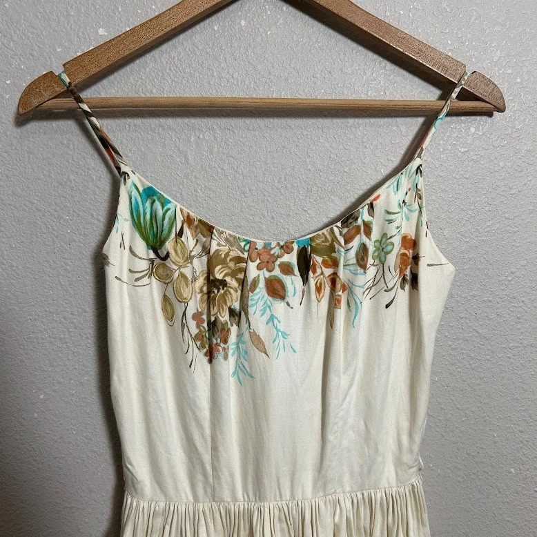 Винтажный 60-х повседневный CEIRE гавайский Aloha платье S/M белый цветочный без рукавов - Изображение 4 из 4