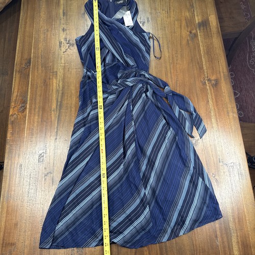 Neu 165 $ Ralph Lauren Damen blau gestreift Crinkle-Georgette Neckholder Kleid Größe 10 - Bild 3 von 15