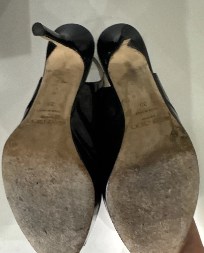 Zapatos de salón JIMMY CHOO Shaw charol Vita peep-toe con cordones, talla 39 Foto 2 de 4