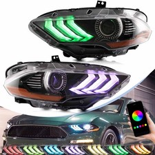 Pair VLAND FULL LED RGB Front Headlights For Ford Mustang 2018-2021 W/Sequential