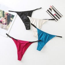 3 Pairs/lot Pure Silk Knit Womens String Bikini Panties Solid Tanga Size S M L