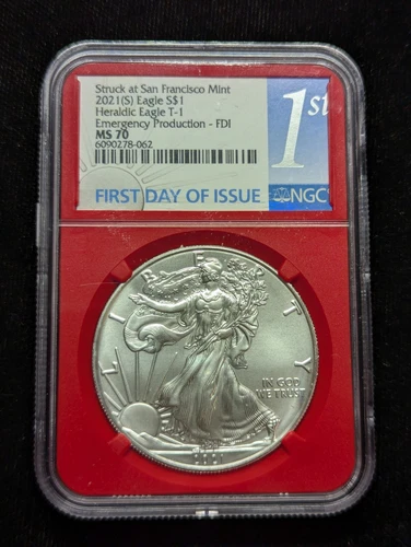 2021 S $1 Silver Eagle T-1 NGC MS70 Emergency Production first day of issue #036
