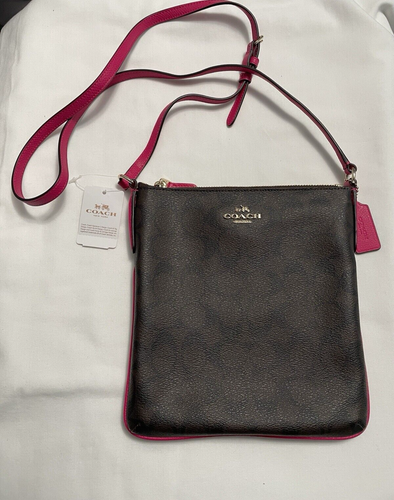 Coach Signature North South Crossbody Bag Brown Pink Ruby F35940 New - Picture 3 of 6