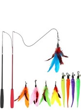 Interactive Cat Toys Retractable Wand Toy and Feather Toy Refills for Indoor Cat