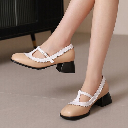 Scarpe da donna con tacco grosso e cinturino a T Mary Jane punta tonda OL Pump Party taglia US 4-13 - Foto 8 di 25