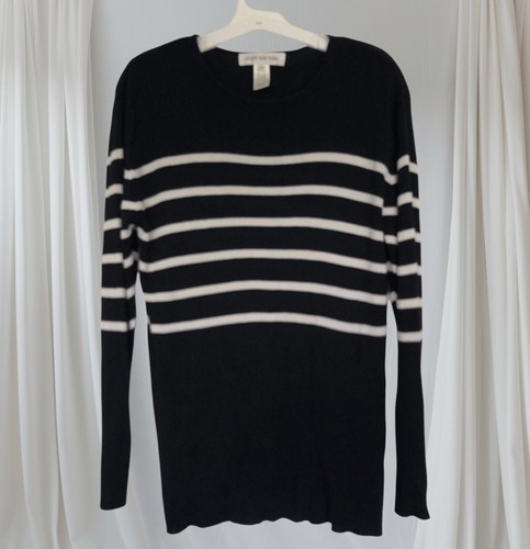 JONES NEW YORK 100% Silk Striped Sweater with Shoulder Pad Old Money Style - Picture 3 of 10