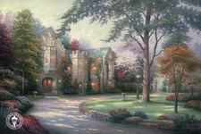 Beyond Summer Gate - Mansion, Trees, Bird Bath -- Thomas Kinkade Dealer Postcard