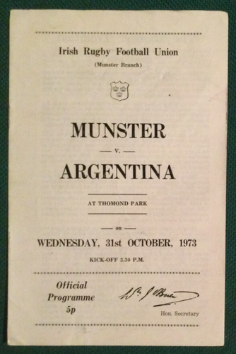 MUNSTER V ARGENTINA 1973 @ THOMOND PARK