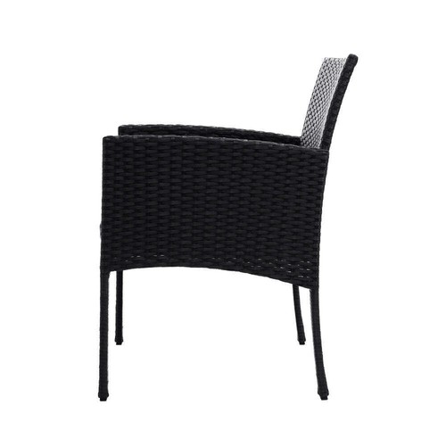 Gardeon 3PC Bistro Set Outdoor Furniture Rattan Table Chairs Cushion Patio Garde - Picture 4 of 13
