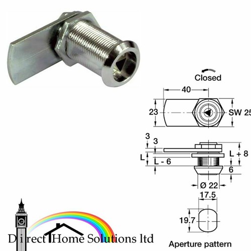 Serratura a camme per chiave a bussola triangolare, perno 7 mm, camma dritta e attacco dado - Foto 1 di 8