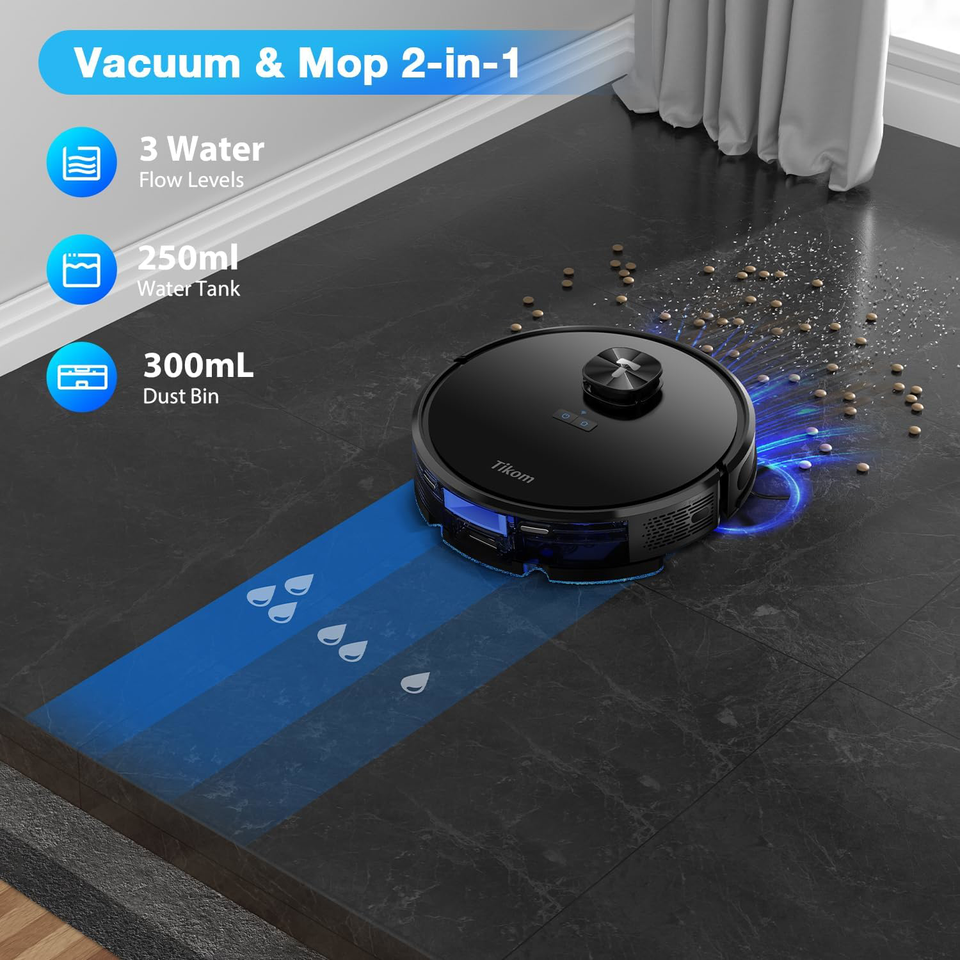 Tikom L9000 Robot Vacuum and Mop Combo, LiDAR Navigation, 4000Pa