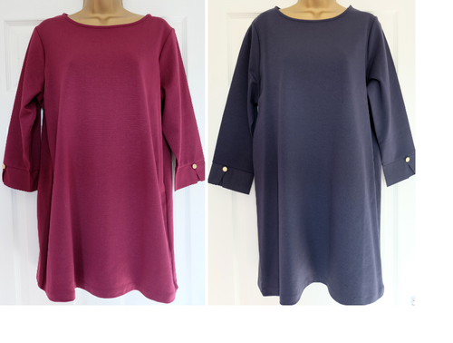 M&S Cotton Rich Plum/Navy 3/4 Sleeve Tunic Top UK 6, 10, 12, 14, 16, 18, 20, 22 - Picture 1 of 11