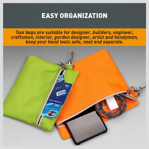 Multi-Purpose Zipper Tool Bags Set Organize Storage Pouch Canvas Tool Clip-On - Picture 7 of 10
