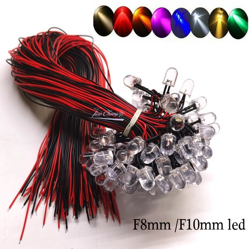 DC 12V 10mm LED Pre wired Light Emitting Diodes Wire Red Green 10/20/50/100PCS - Picture 1 of 6