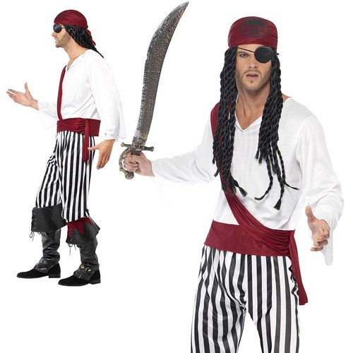 Da Uomo Costume Da Pirata Adulto Carribean Buccaneer Uomo Costume Vestito  JACK | eBay