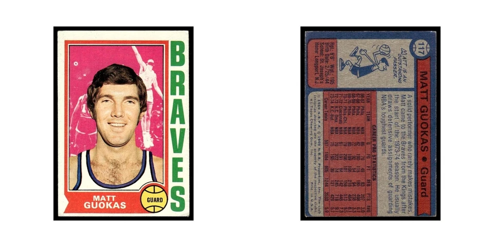 Matt Guokas 1974 Topps #117 Buffalo Braves Basketball Card EX - Image 3 of 3