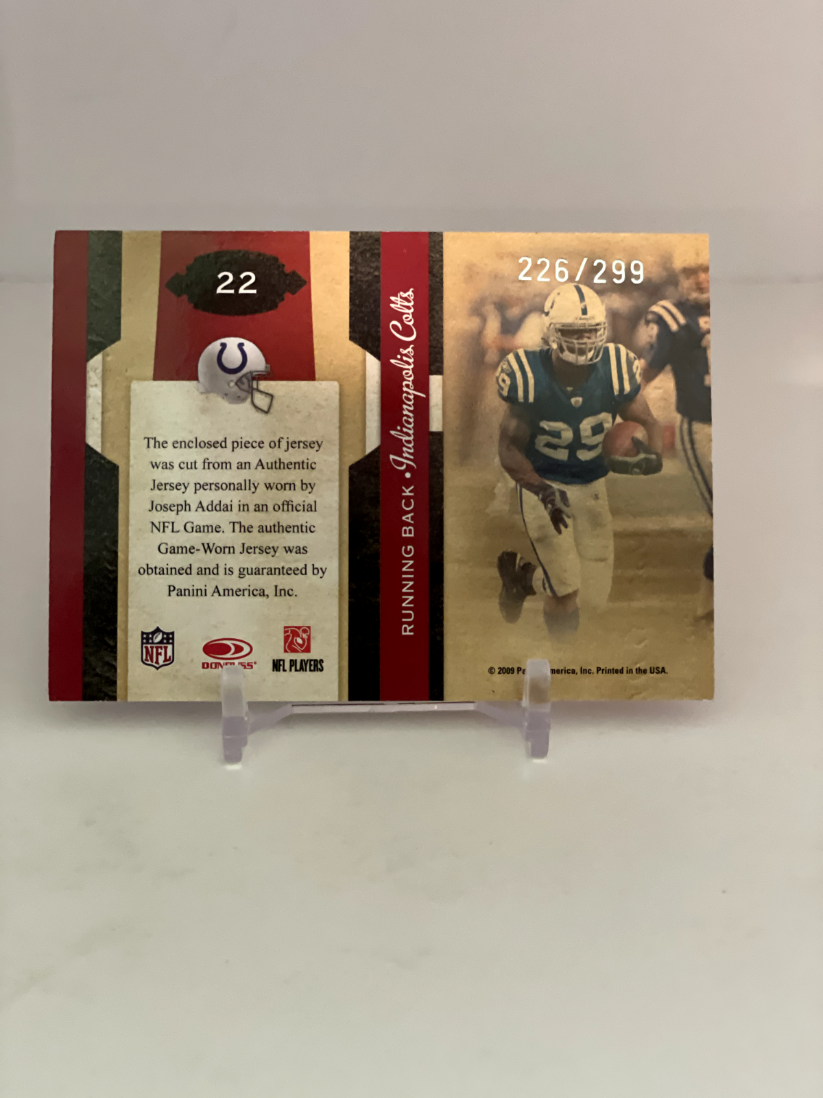 2009 Donruss Classics Sunday's Best Jerseys /299 Joseph Addai #22 - Picture 6 of 6